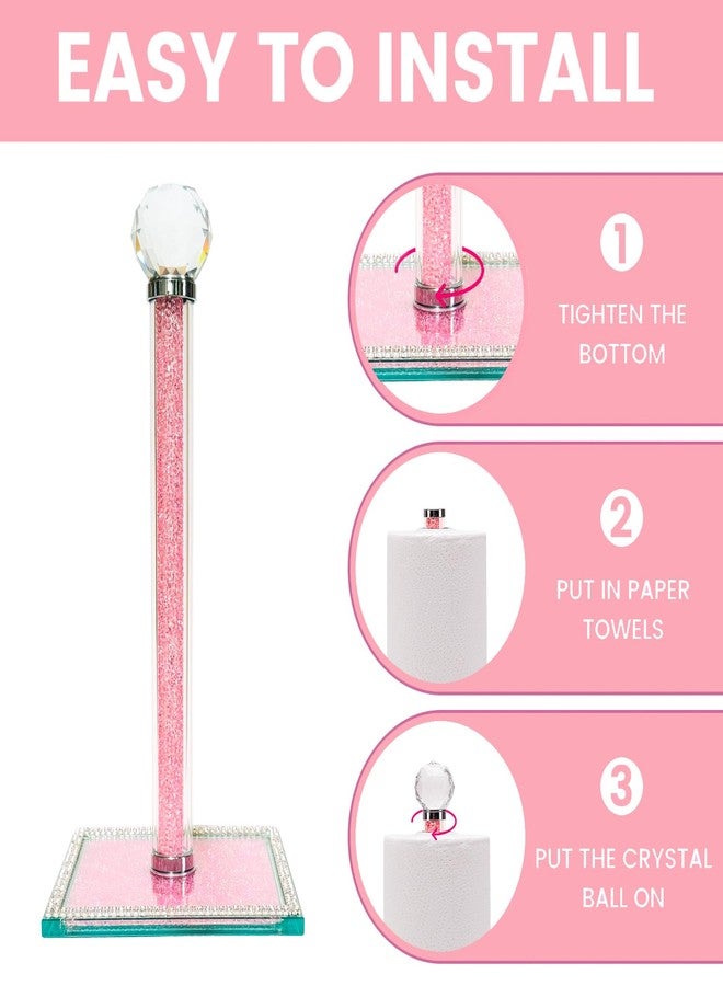 Qiuhome Crystal Paper Towel Holder Countertop Bling Pink Paper Towel Holder Stand - Image 4